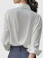 Women's satin button-up blouse, flowing silhouette, summer office style