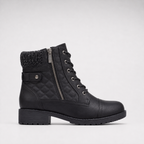 Women's leather ankle boots with side zipper and low block heel