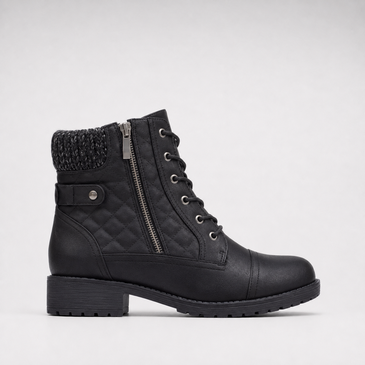 Women's leather ankle boots with side zipper and low block heel