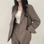 Women's blazer and straight-leg trouser set, solid color co-ord set available in multiple colors