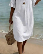 Women's linen dress summer button midi relaxed loose fit, multiple colours
