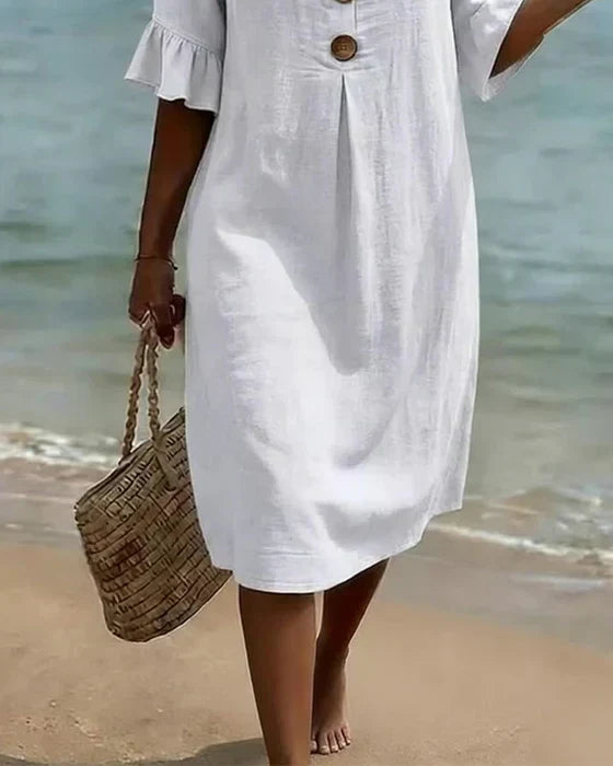 Women's linen dress summer button midi relaxed loose fit, multiple colours