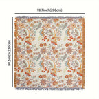 Bohemian cotton throw blanket with tassel fringe and floral jacquard pattern, cream white, 200x230cm
