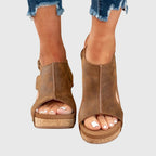 Orthopedic sandals for women with cushioned insole and adjustable buckle wedge