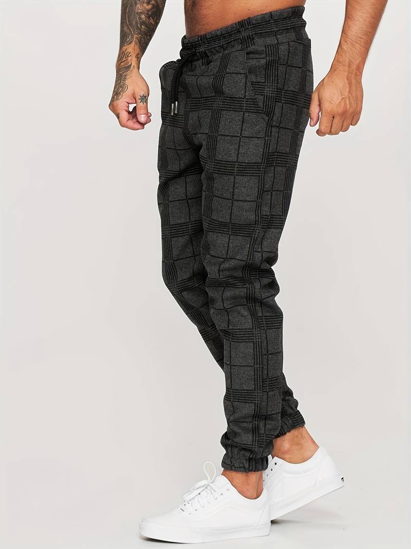 Men polyester jogger pants regular fit in grey black and white