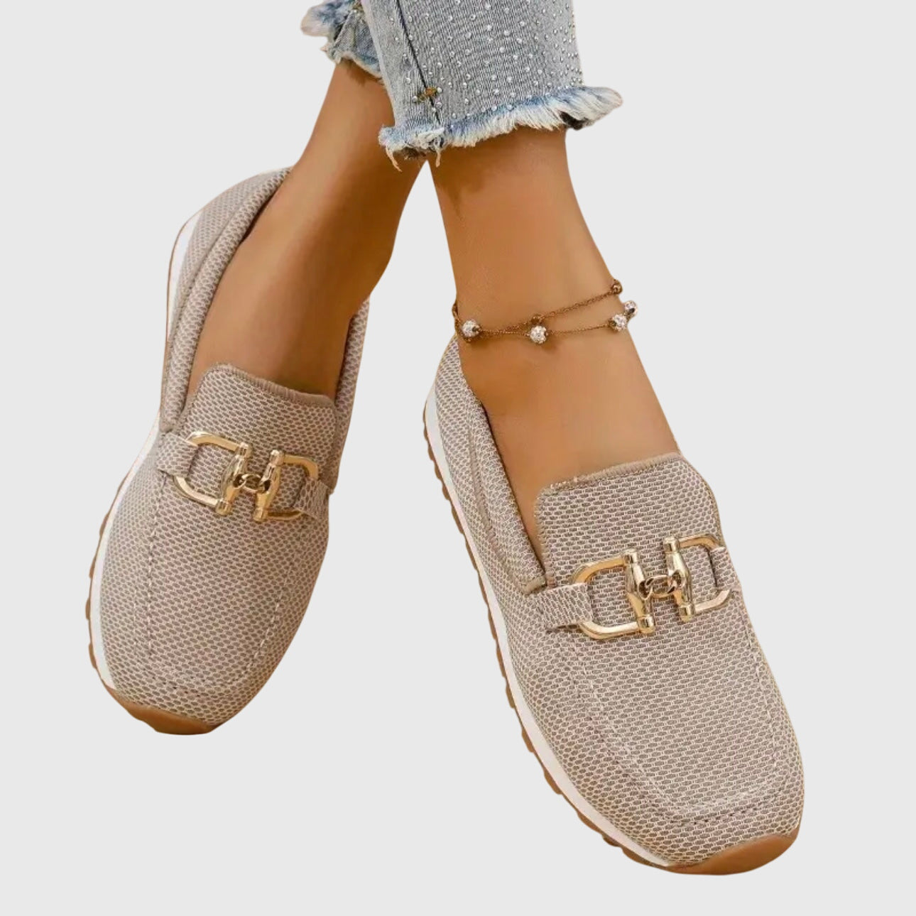 Women's orthopedic loafers with cushioned insole and gold horsebit detail
