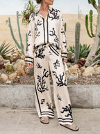 Women 2 piece wide leg pants and blouse set relaxed fit coordinated outfit