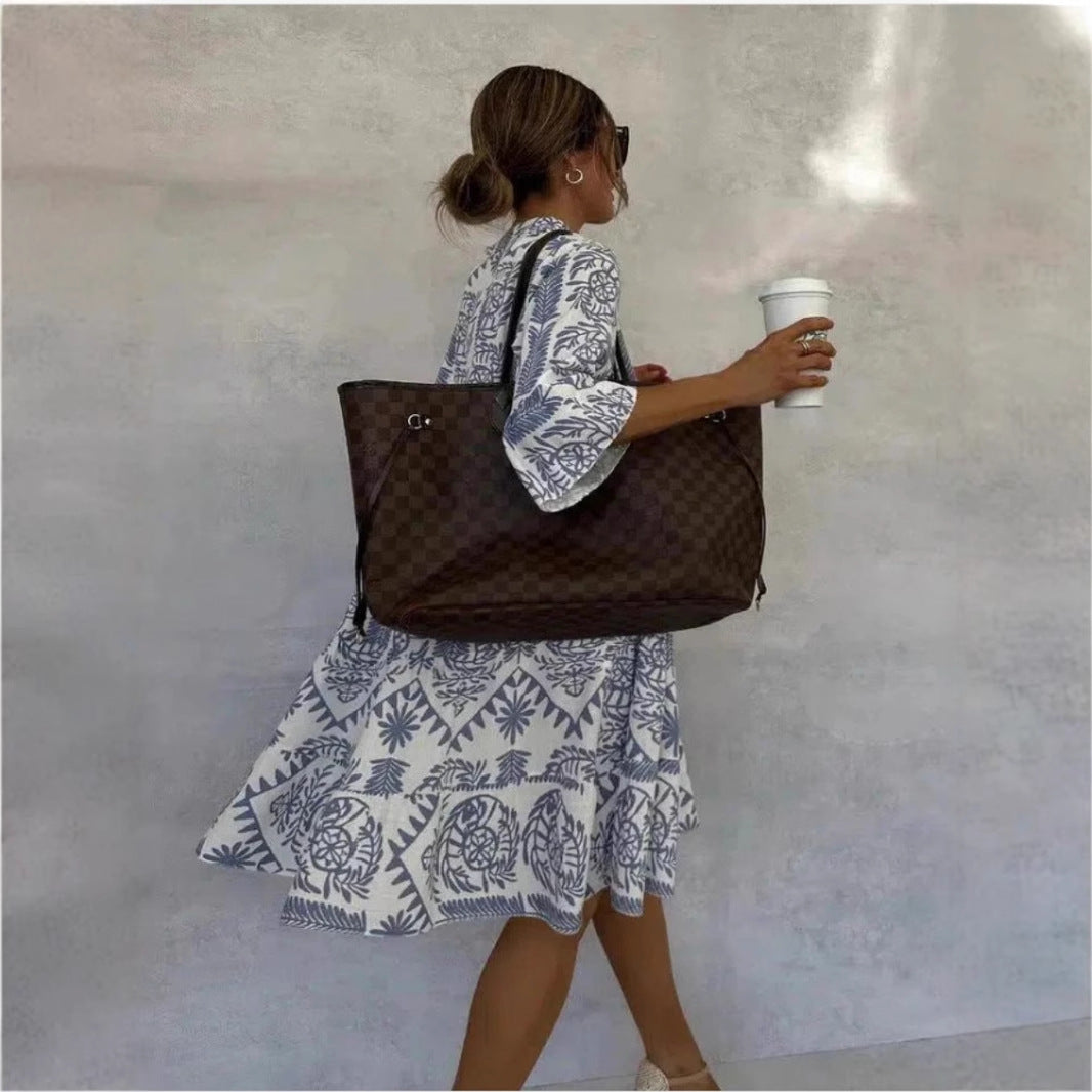Women floral tunic midi dress relaxed fit lightweight fabric