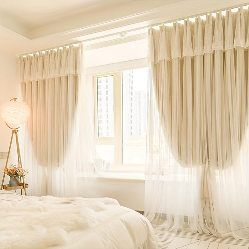 2 piece blackout curtains French princess style with hooks and rings for bedroom