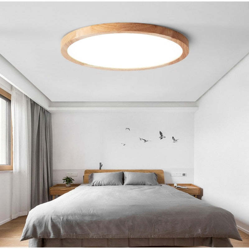 LED ceiling light dimmable tri-color minimalist wood accent, 23cm to 50cm