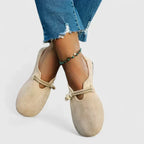 Women slip on loafers round toe flat sole in beige and black