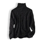Women cable knit turtleneck sweater relaxed fit in blue beige and black