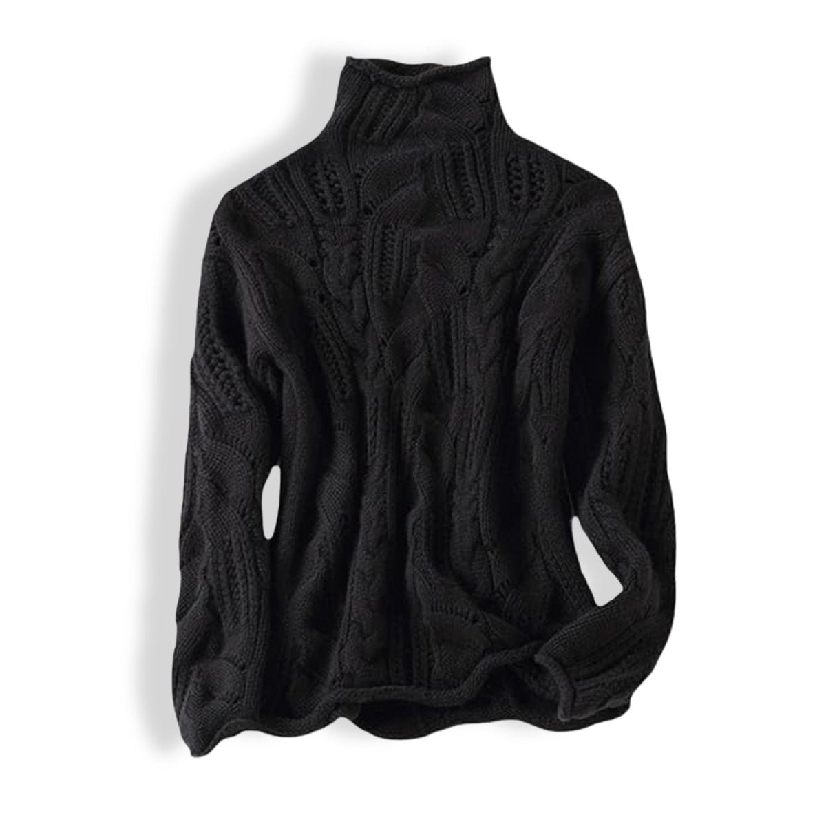 Women cable knit turtleneck sweater relaxed fit in blue beige and black