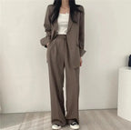 Women's blazer and straight-leg trouser set, solid color co-ord set available in multiple colors