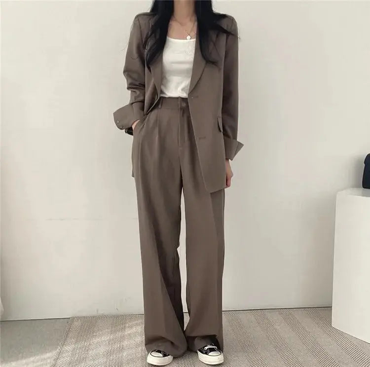 Women's blazer and straight-leg trouser set, solid color co-ord set available in multiple colors