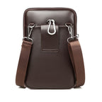Men leather crossbody bag with zipper closure and adjustable shoulder strap