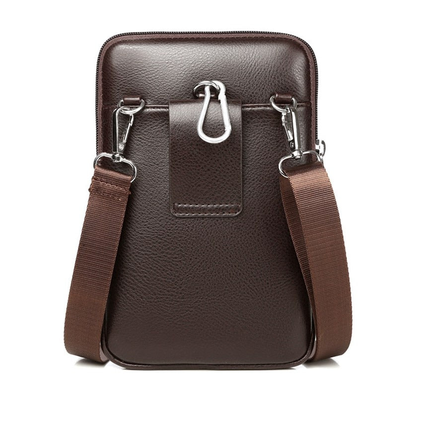 Men leather crossbody bag with zipper closure and adjustable shoulder strap