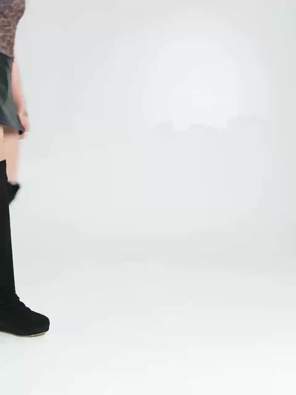 Women stretch knee high boots with woven wedge sole, pull-on style
