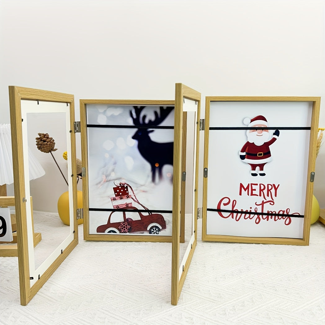 Magnetic photo frames set of 2, interchangeable with mat, A4 and A6, black and wood grain