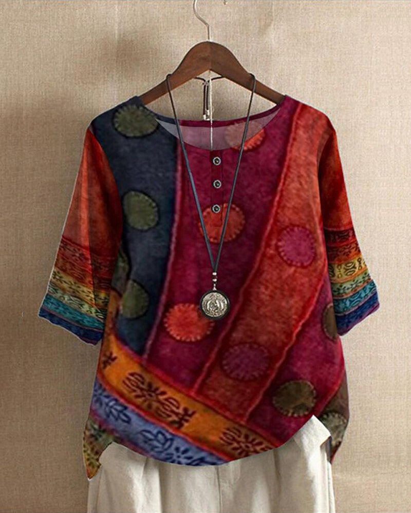 Women boho relaxed tunic blouse flowing silhouette casual style