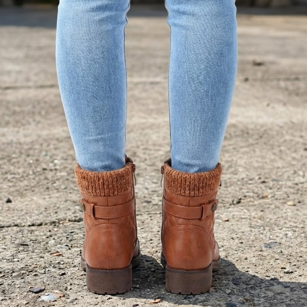 Women's leather ankle boots with side zipper and low block heel