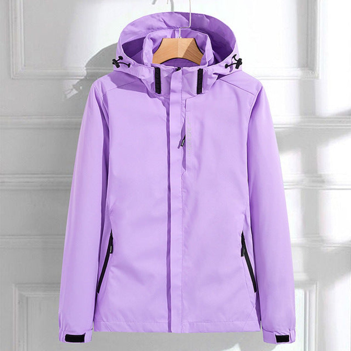 Women waterproof hooded rain jacket relaxed fit with zip pockets