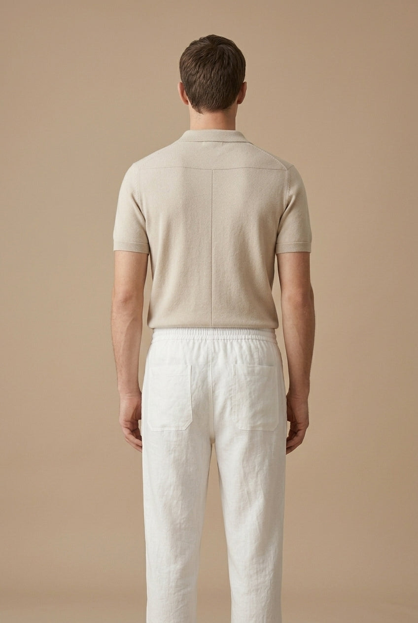 Men woven straight leg trousers with elastic drawstring waist relaxed fit