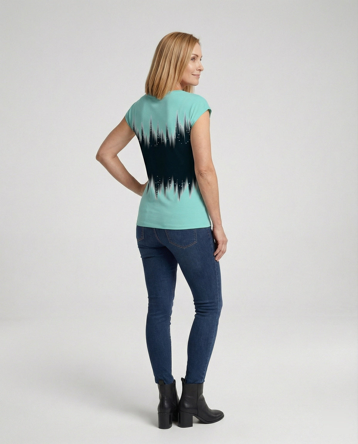 Women's summer blouse with watercolor floral print, asymmetric hem and relaxed loose fit