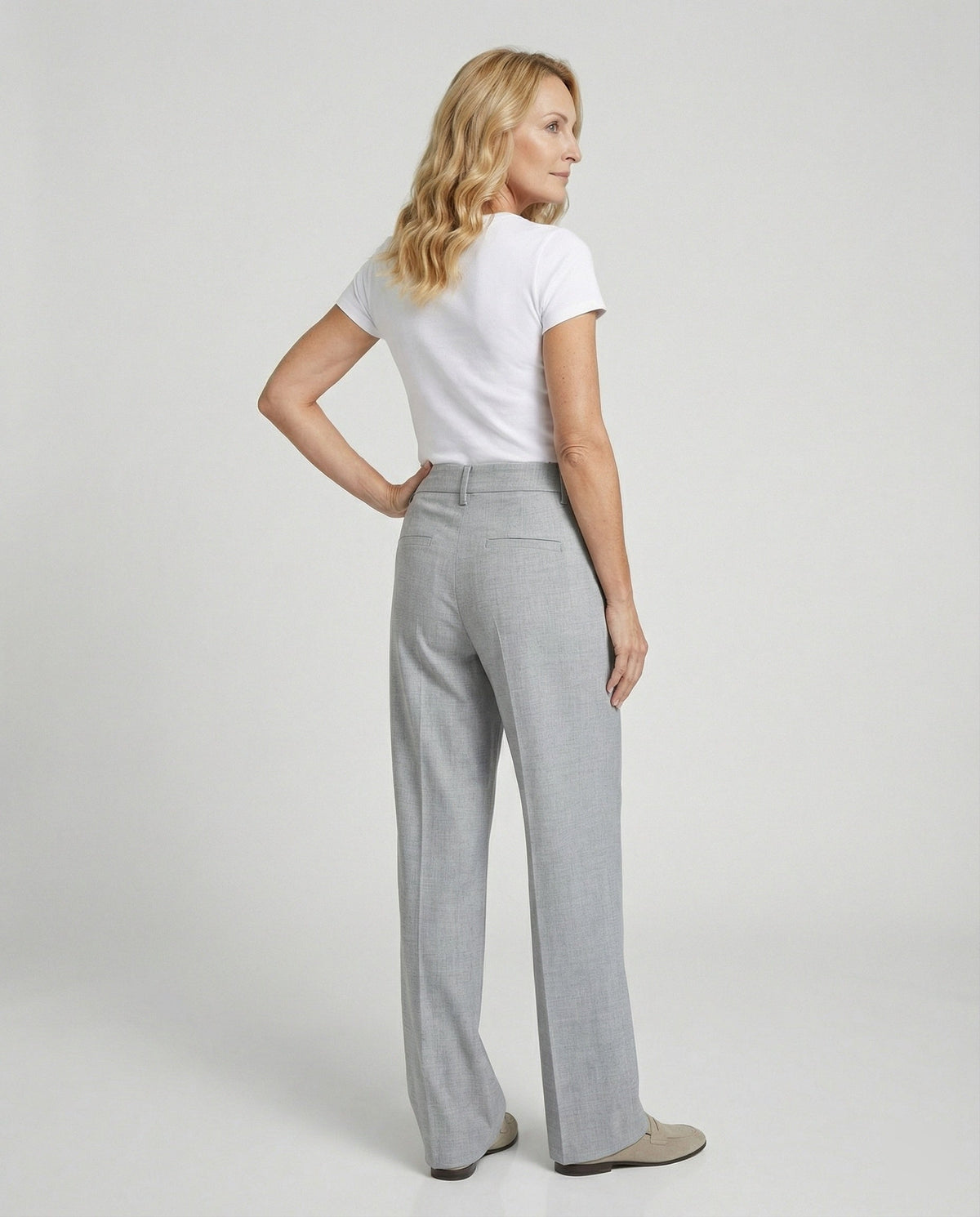 Women wide leg trousers high waist with front crease in grey