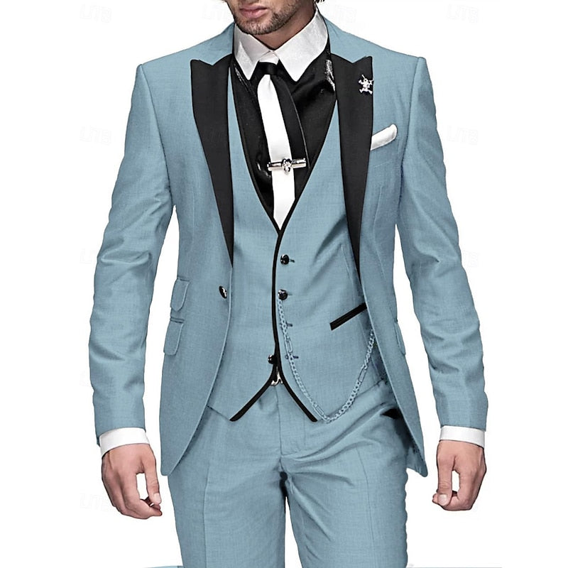Men 3 piece suit set blazer waistcoat trousers tailored modern fit