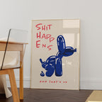 Canvas wall poster balloon dog typography print, frameless modern blue red design