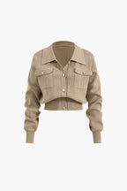Women 2 piece knit blazer skirt set ribbed with gold button detail