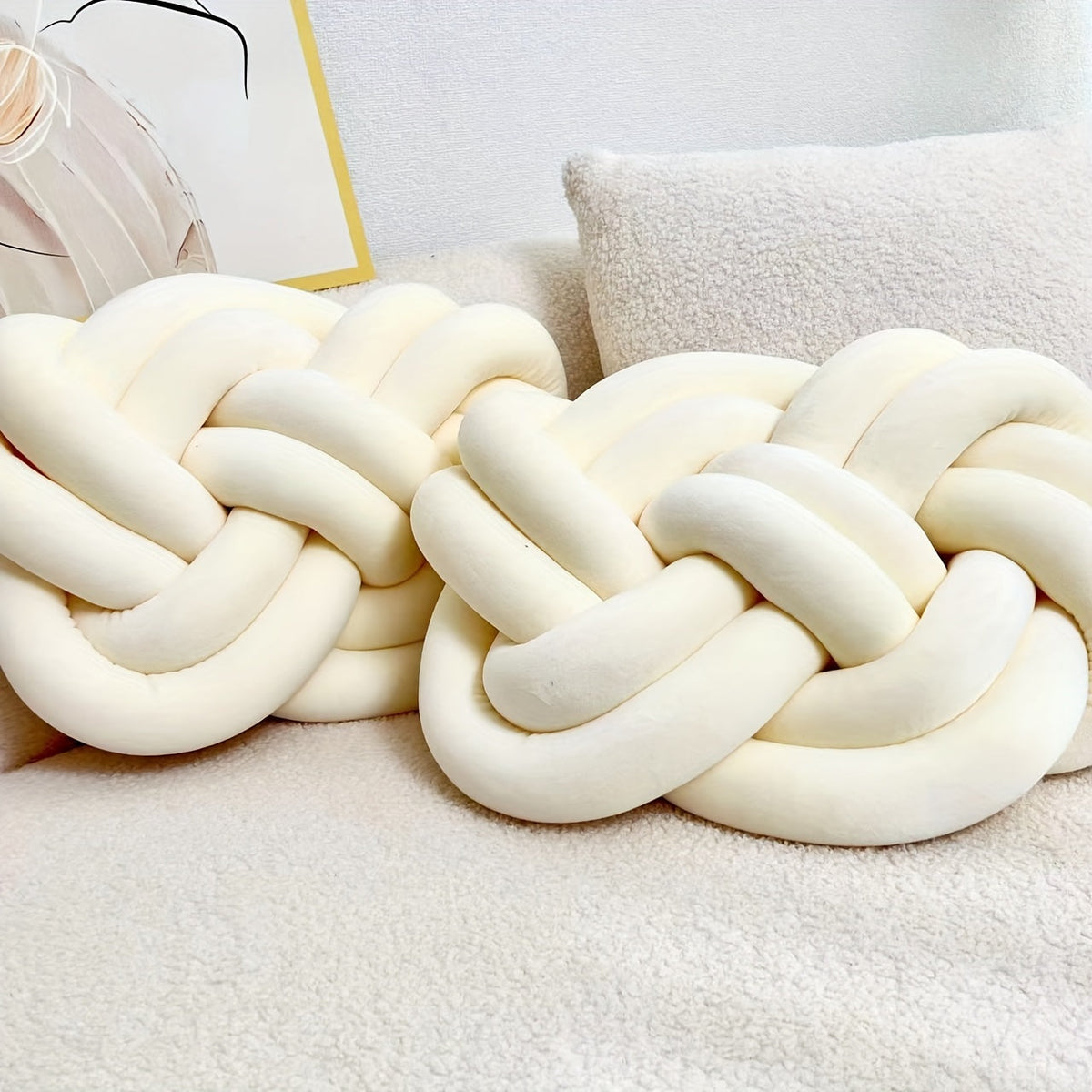 Plush button ball cushions set of 2, decorative knot design for sofa and bed