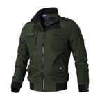Men cotton blend military bomber jacket with shoulder epaulettes and zip pockets