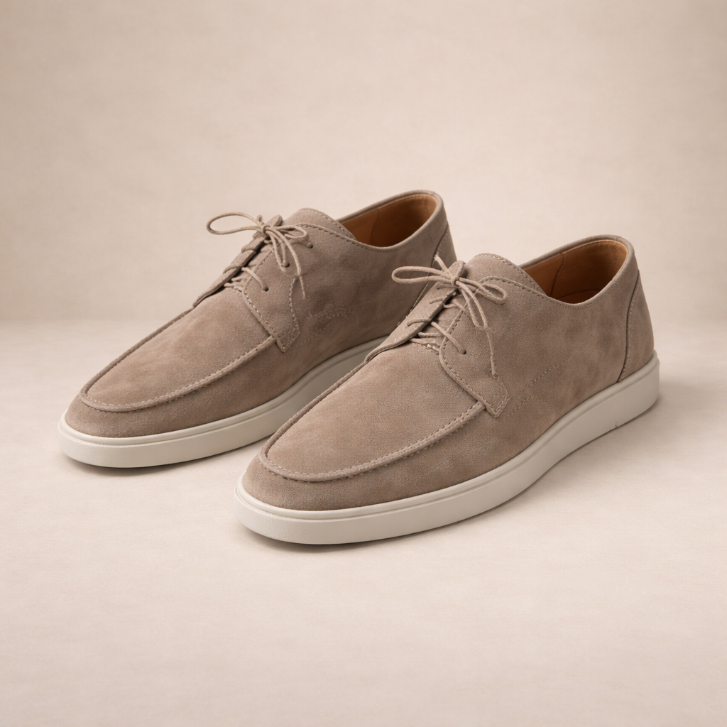 Men's suede leather loafers with lace-up closure and closed toe, regular fit