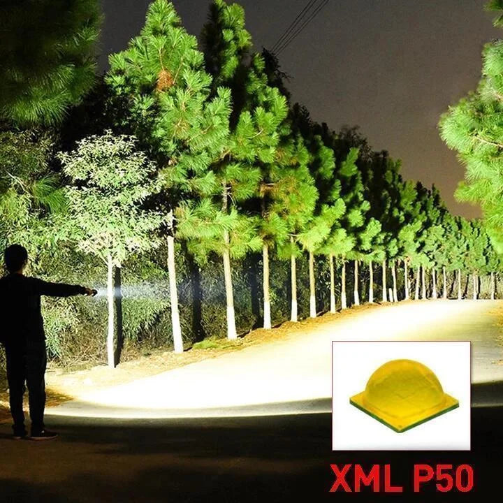High-power XHP50 flashlight 90000 lumens, zoomable, USB rechargeable, waterproof