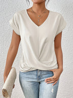 Women's casual t-shirt with sweetheart neckline, short sleeves, relaxed everyday fit
