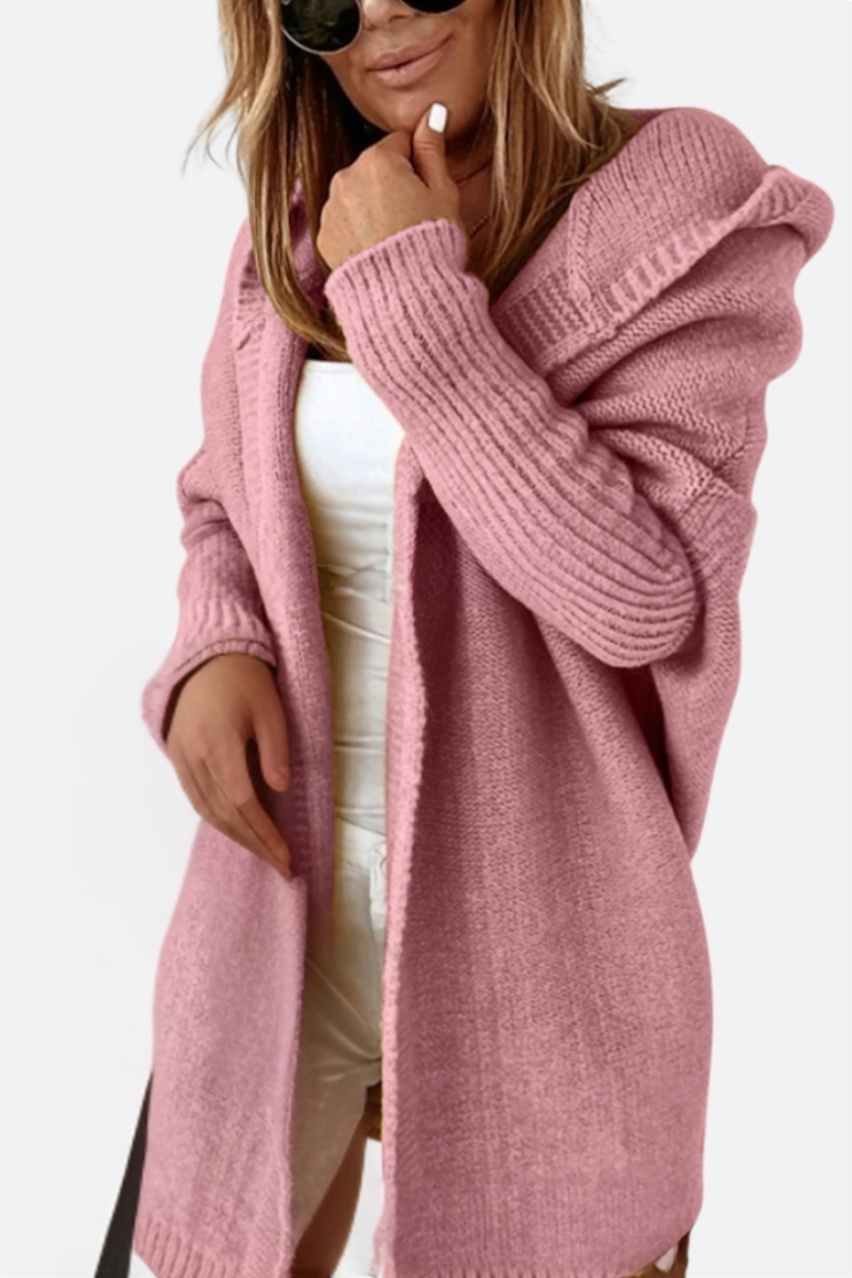 Women knit hooded oversized cardigan soft warm relaxed fit