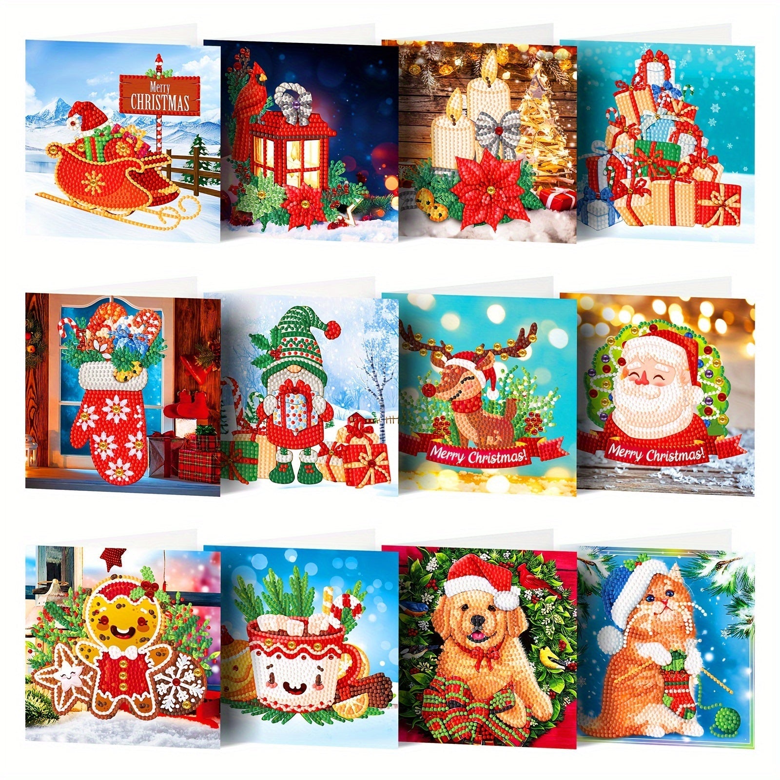 Diamond painting greeting cards 12-piece Christmas and New Year mosaic set