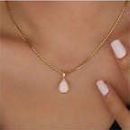 Opal drop pendant necklace 18K gold teardrop natural opal minimalist