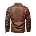 Men's faux leather biker jacket with ribbed sleeves and fleece lining, slim fit