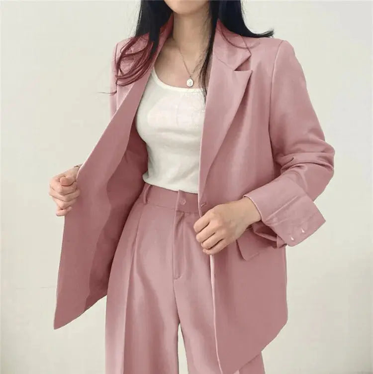 Women's blazer and straight-leg trouser set, solid color co-ord set available in multiple colors