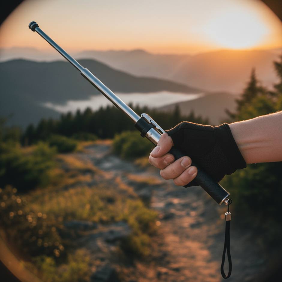 Self-defense walking stick with anti-slip grip and one-click mechanism, alloy urban safety
