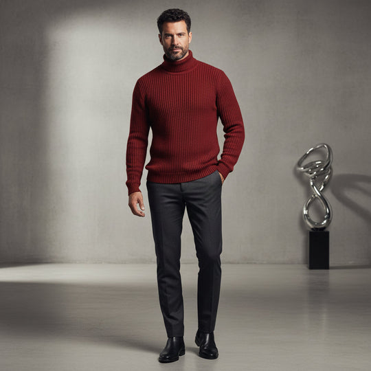 Men's Ribbed Turtleneck Sweater - Classic Slim Fit Winter Sweater