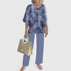 Women's two-piece pant set with relaxed fit top and wide leg pants, casual coordinated outfit