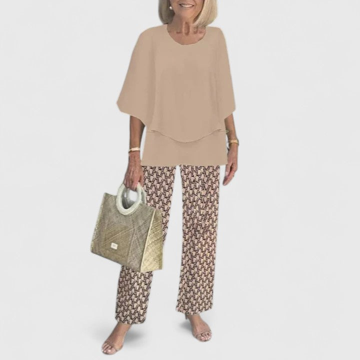 Women's two-piece pant set with relaxed fit top and wide leg pants, casual coordinated outfit