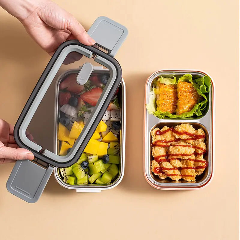 Bento lunch box 2-layer stainless steel leakproof compact design
