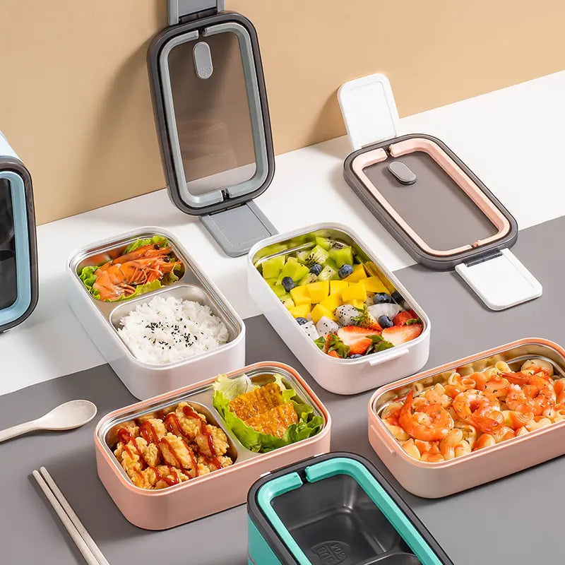 Bento lunch box 2-layer stainless steel leakproof compact design