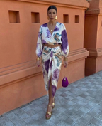 Women's summer blouse and skirt set, floral V-neck two-piece coordinates