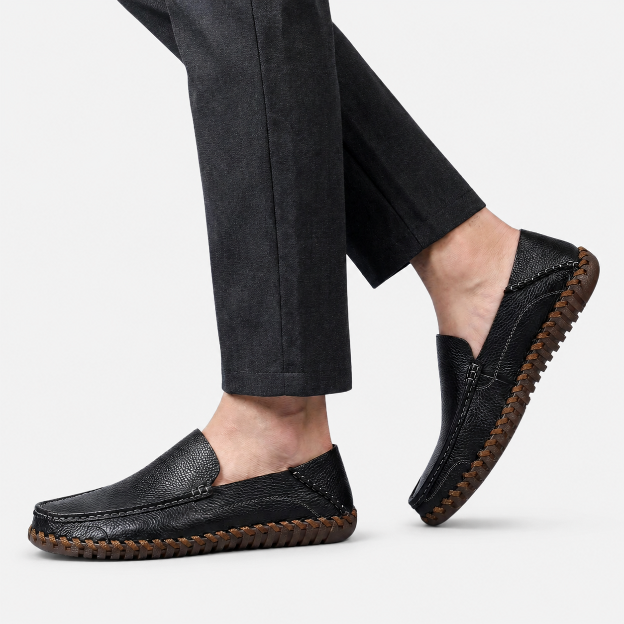 Men's Loafers | Handstitched PU Leather, Slip-On, Round Toe